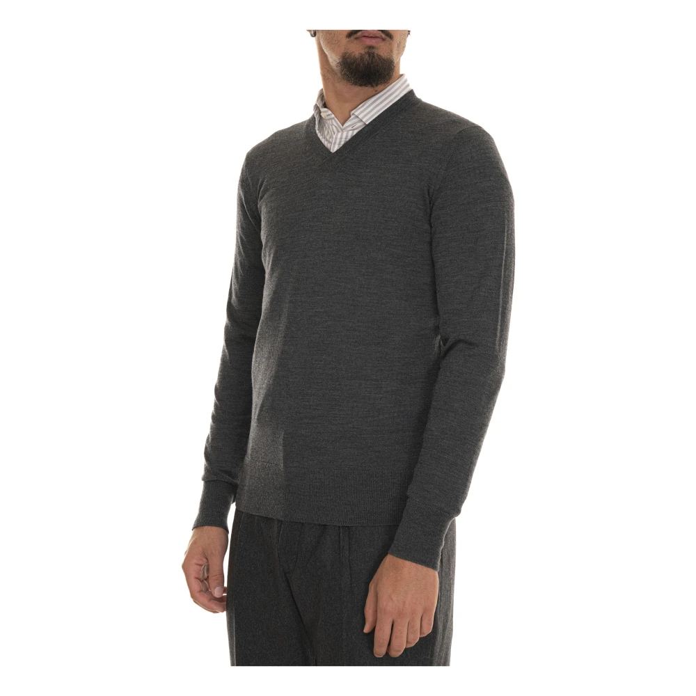 Hindustrie Merino Wol V-hals Trui Gray Heren