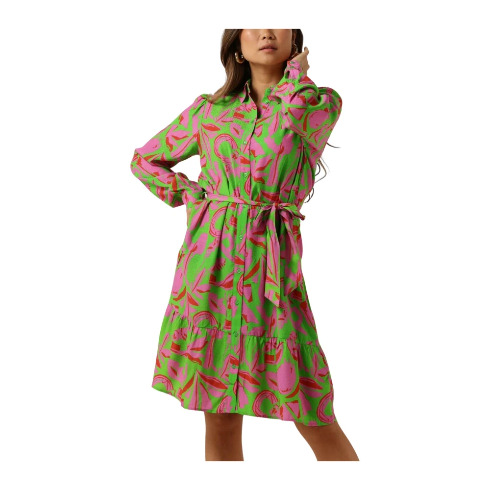 Pom Amsterdam Groen en Roze Midi Jurk Multicolor Dames