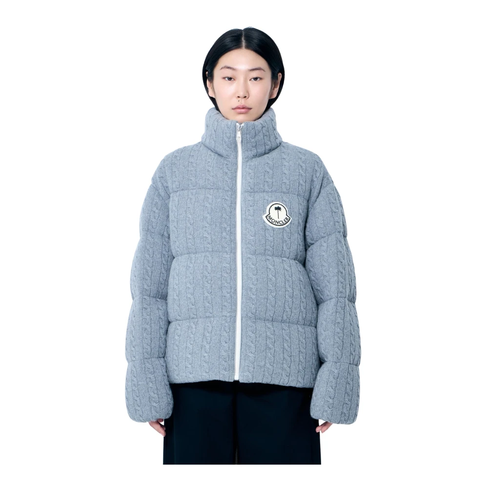Moncler Wollen Cable-Knit Jas met Logopatch Gray Dames
