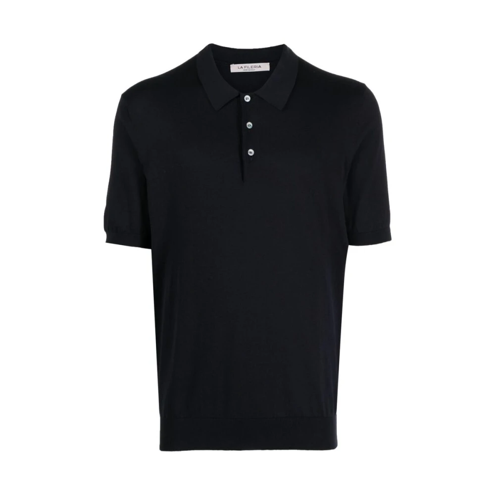 La Fileria Midnight Blue Gebreide Polo Sweater Blue Heren