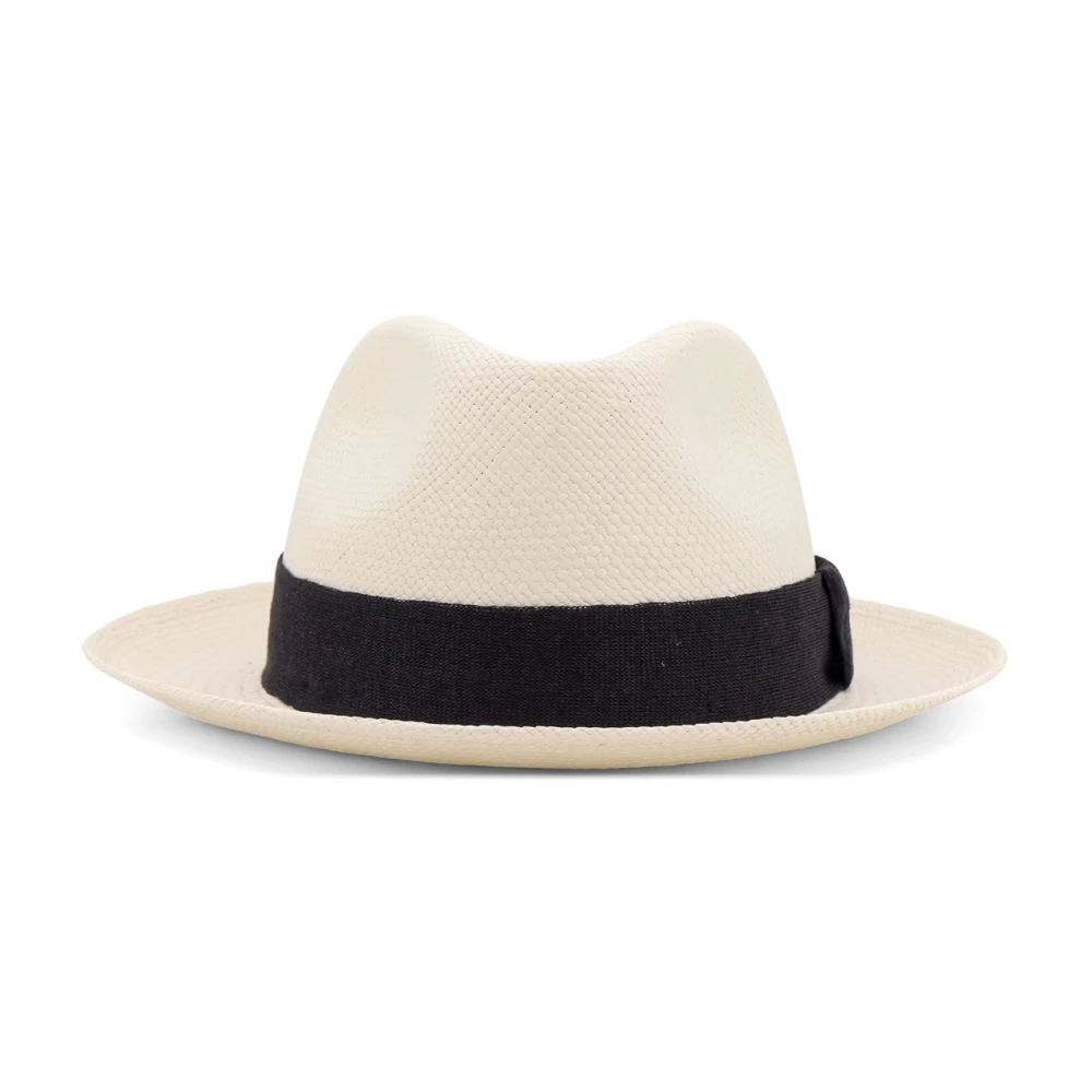 Kiton Strohoed met geborduurd logo White Heren