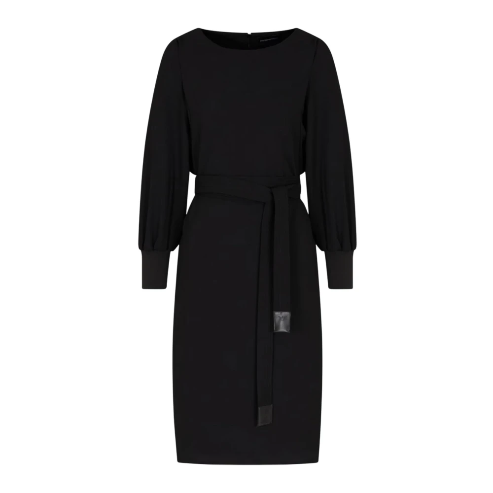 Emporio Armani Zwarte Jurk met Leren Riem Black Dames