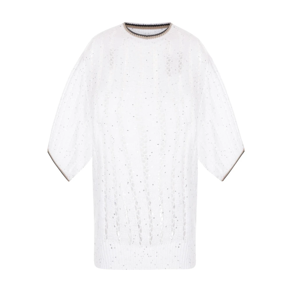 BRUNELLO CUCINELLI Witte Pailletten Gebreide Trui White Dames