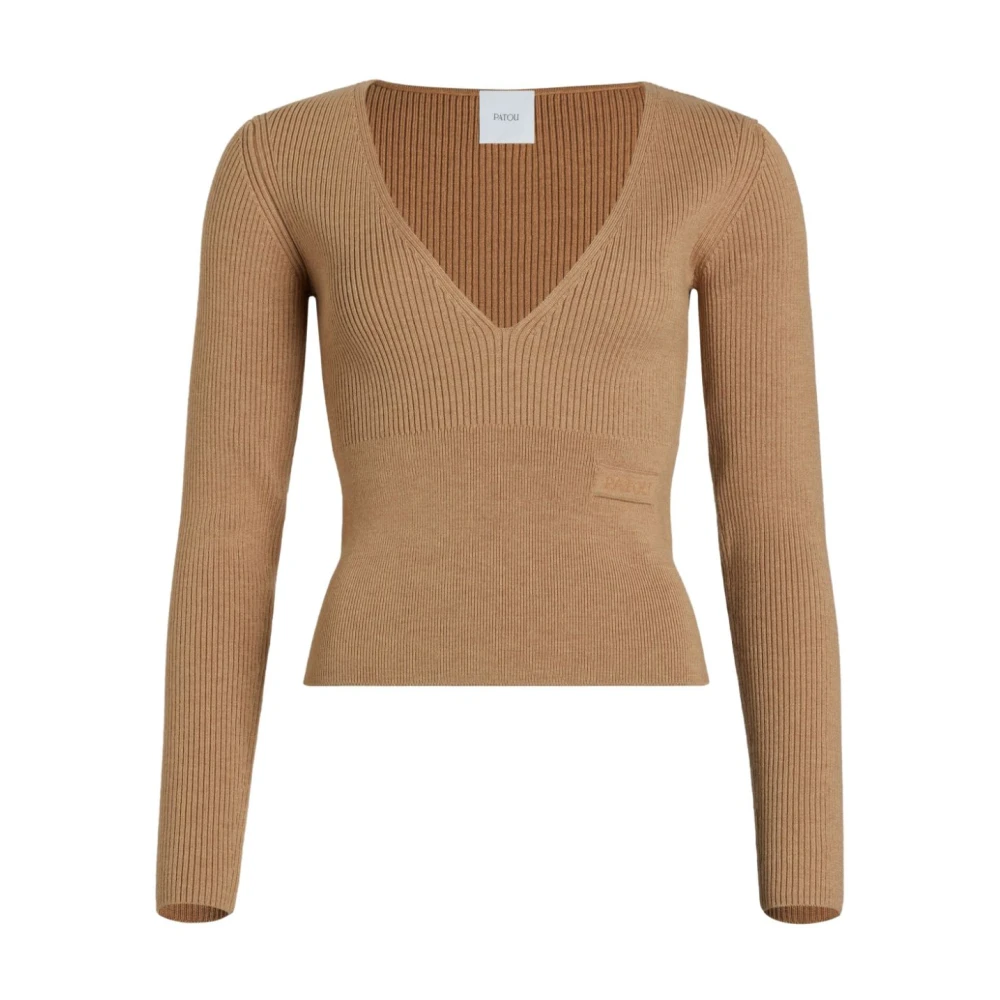 Patou Beige Wol Ribgebreide Sweater Brown Dames