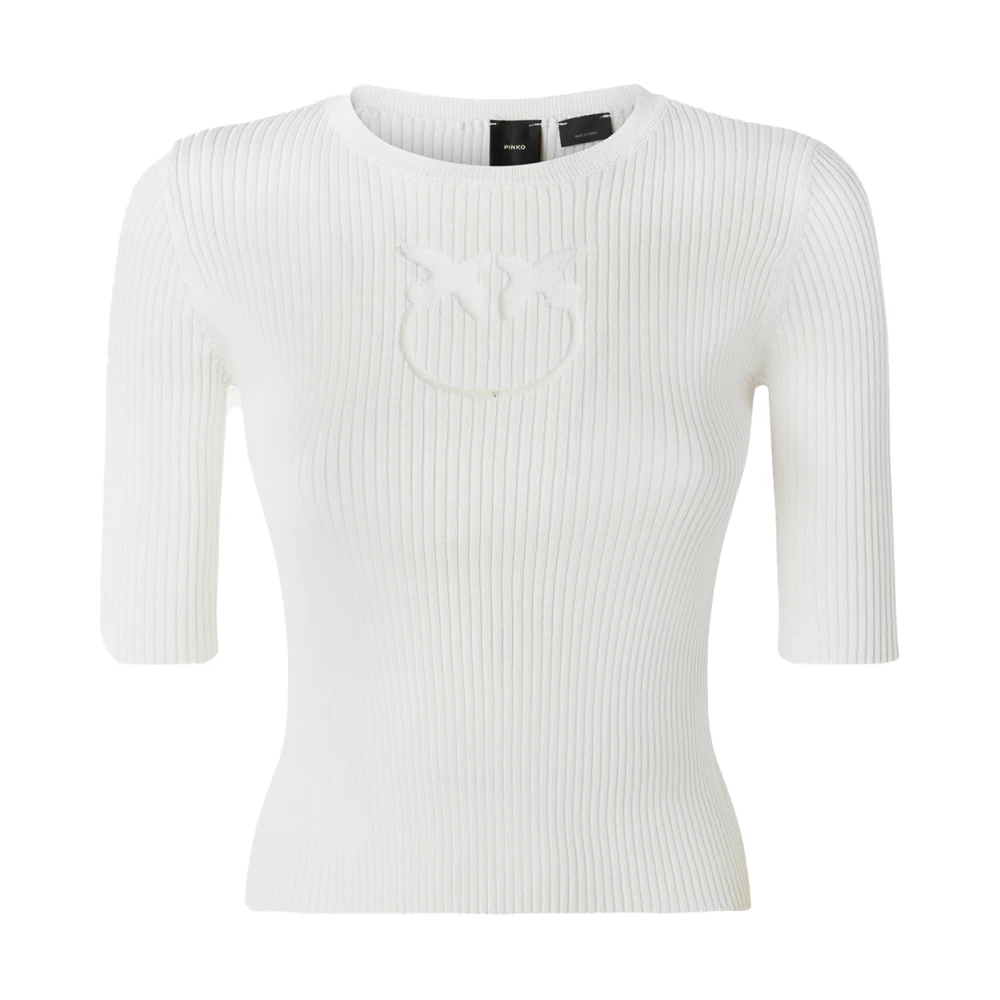 Pinko Women's White Transparent Logo Knitwear - Round-Neck Knitwear - L - Knitwear