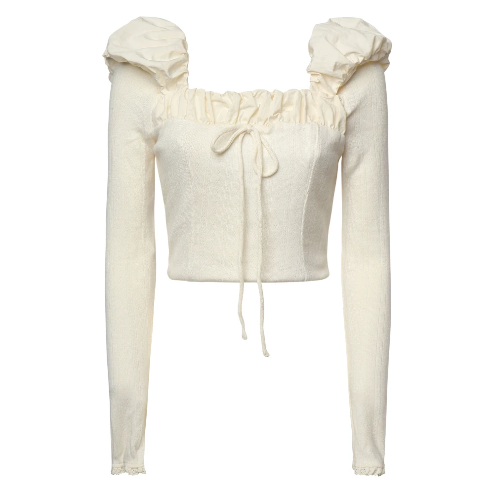 For Love & Lemons Aliyah Pointelle Longsleeve Top Roomwit White Dames