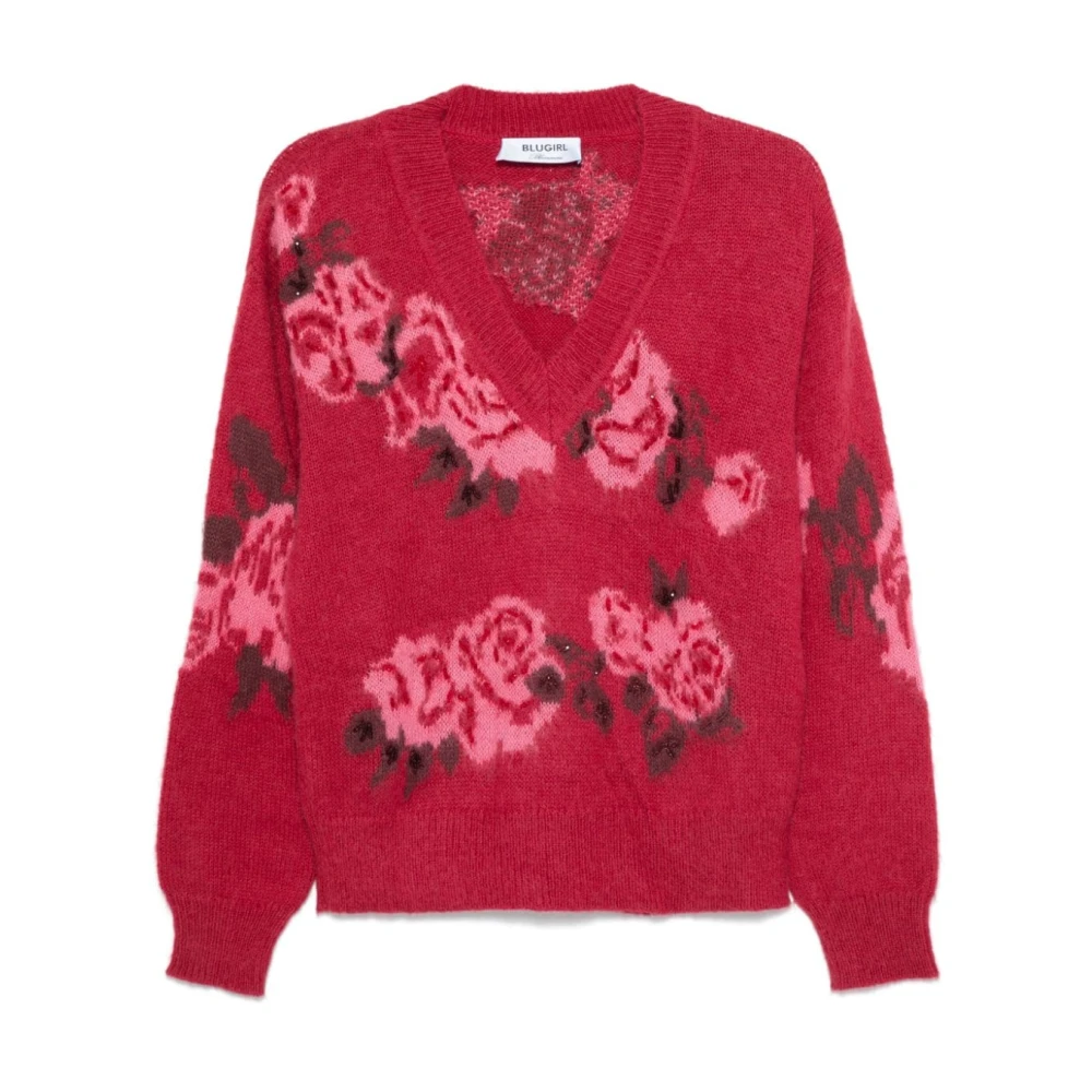 Blugirl Rode bloemensweater met kraalversiering Red Dames