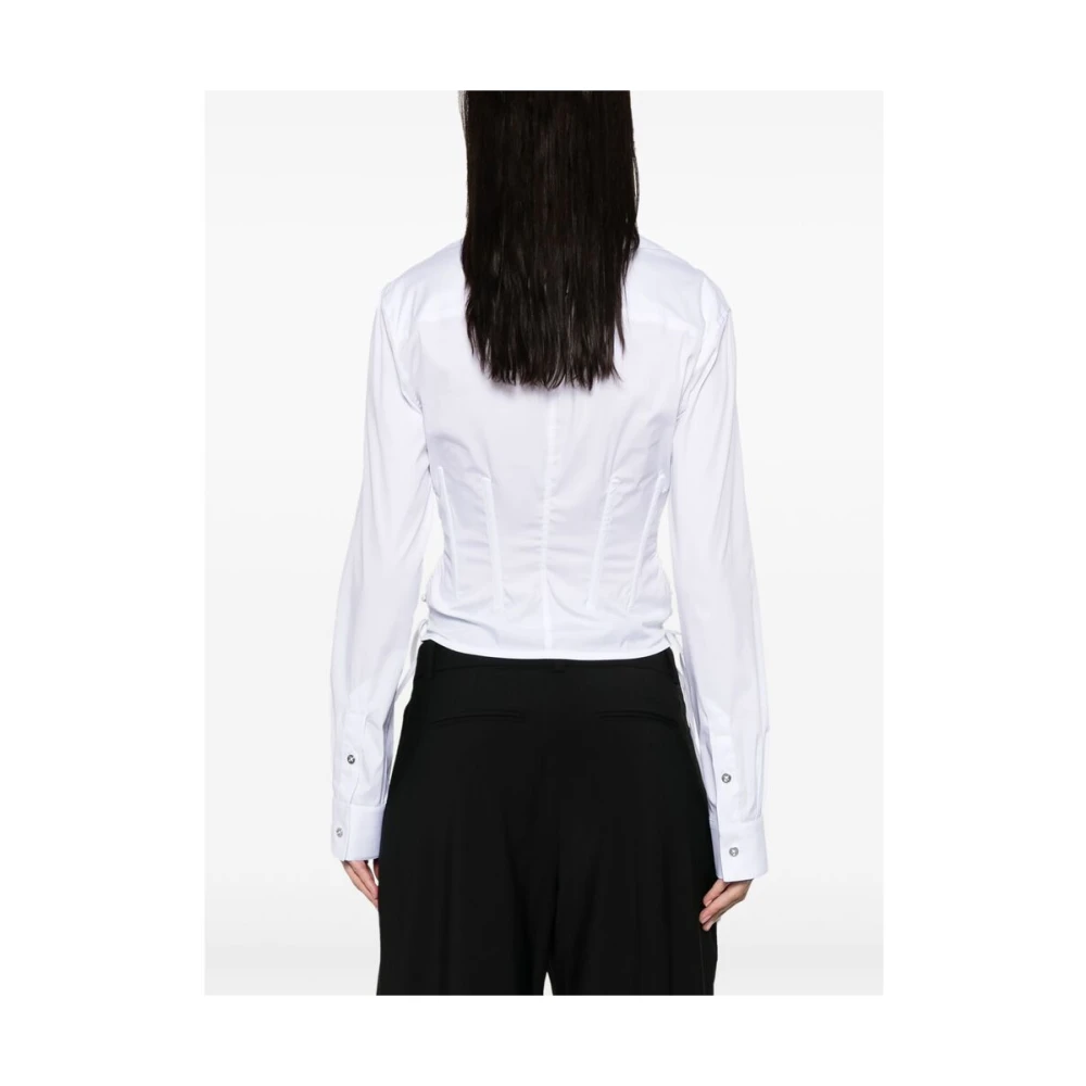 Mugler Witte Vetersluiting V-hals Shirt White Dames