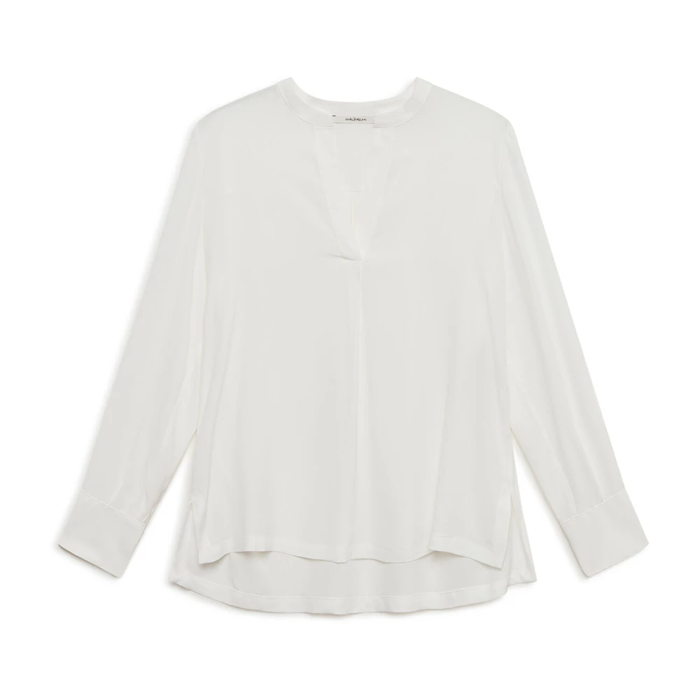 Maliparmi Women's White Blouses, L, Fluid Crepe Shirt