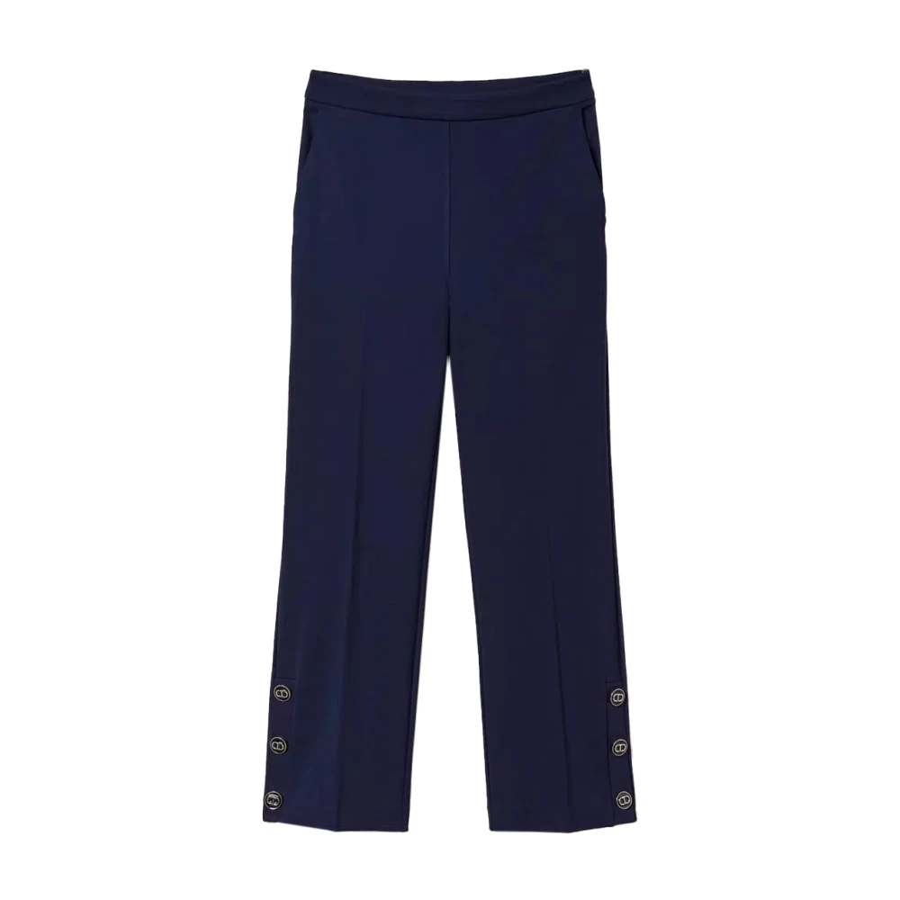 Twinset Viscose Cropped Broek met Metalen Knopen Blue Dames