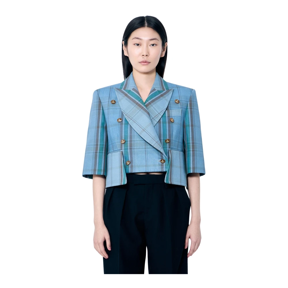 Vivienne Westwood Linnen Blend Blazer met Korte Mouwen Blue Dames