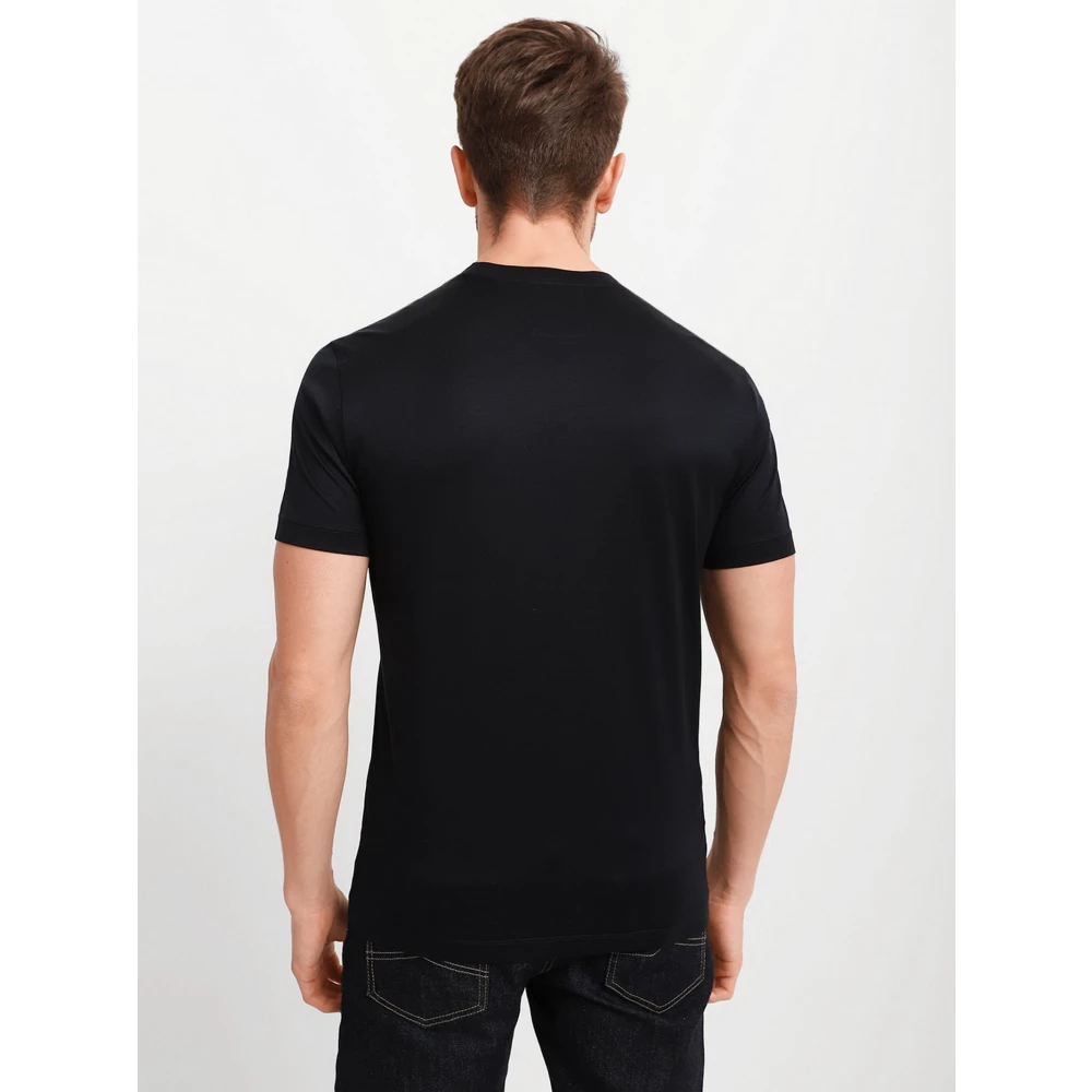 Emporio Armani Navyblauw Tencel Blend Logo T-shirt Black Heren