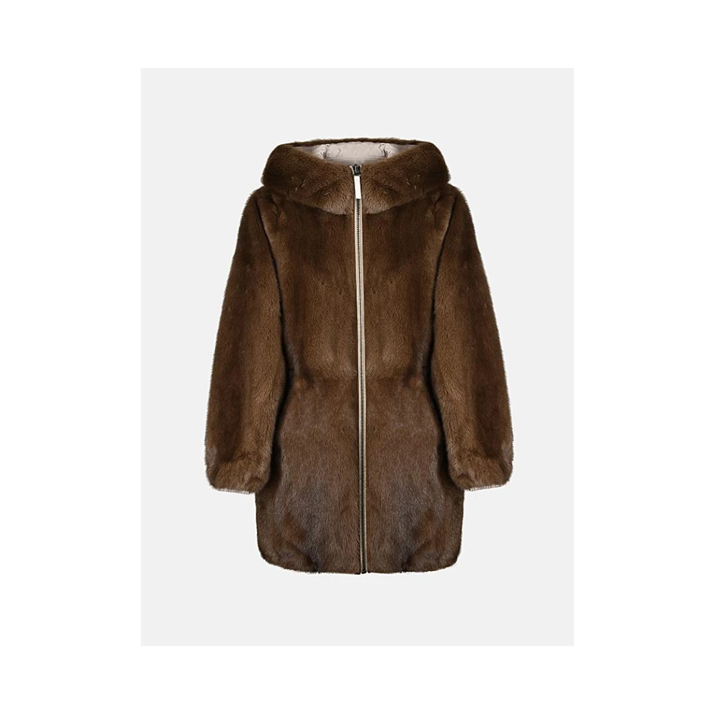 Yves Salomon Omkeerbare Bontjas Thermische Isolatie Beige Dames
