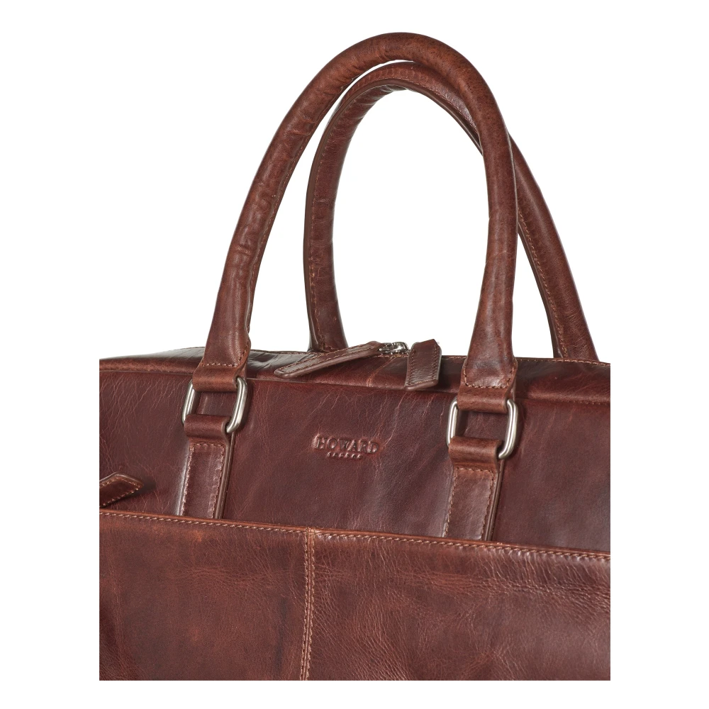 Howard London Bruin leren laptoptas Brown Heren