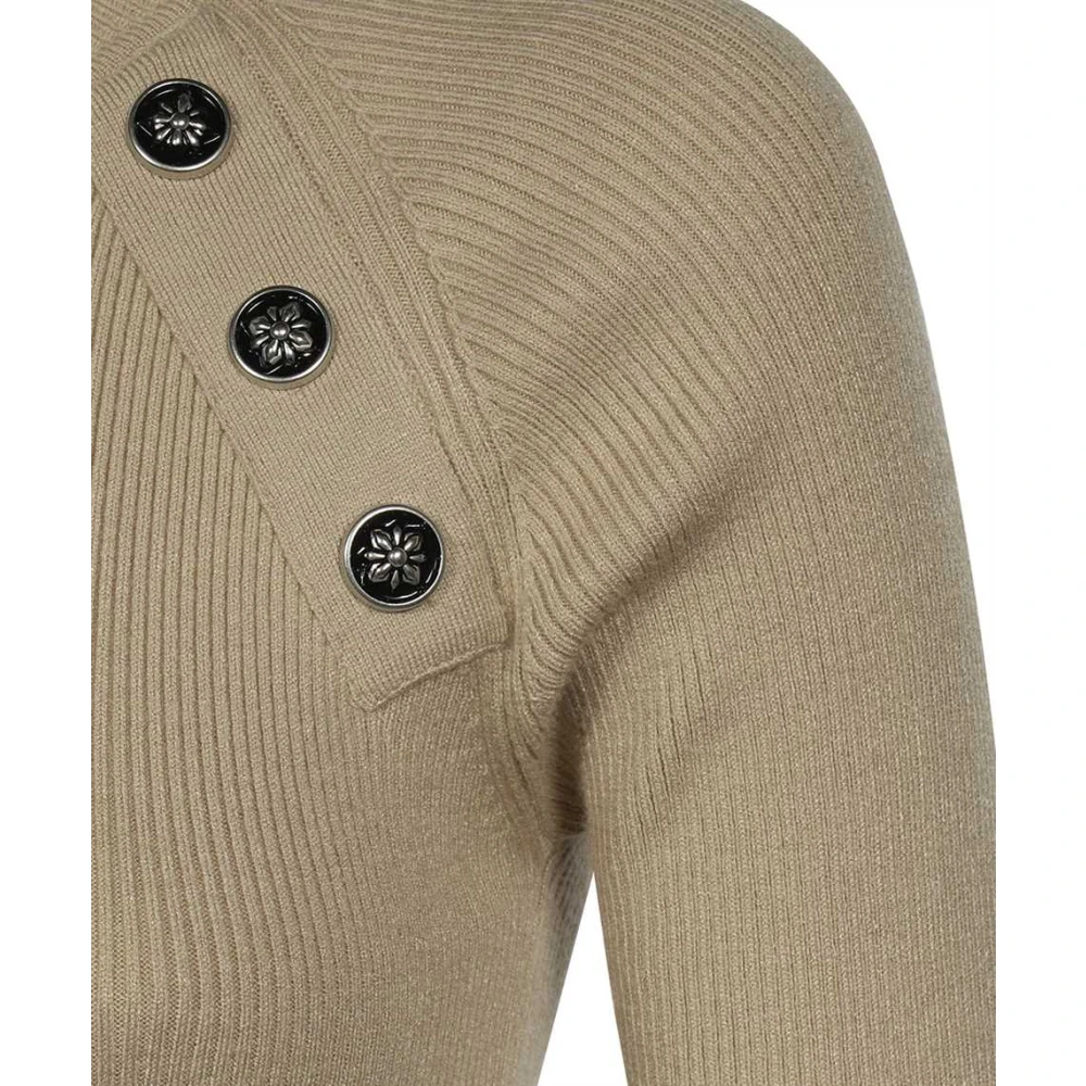 John Richmond Geribbelde gebreide jurk met decoratieve knopen Beige Dames