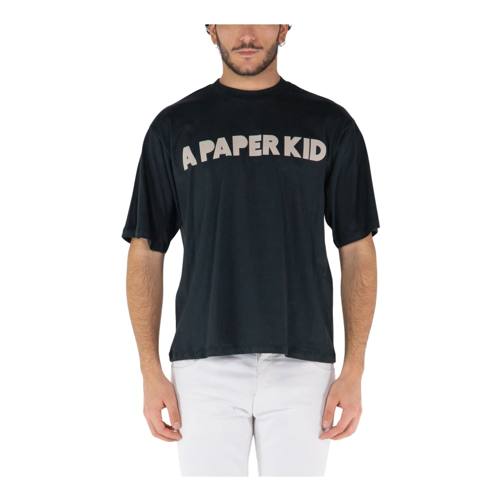 A Paper Kid Bedrukt T-shirt Black Heren