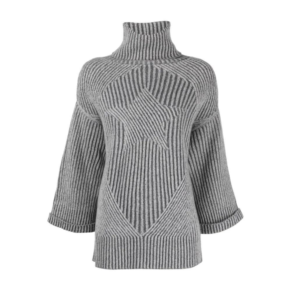 Lorena Antoniazzi Women's Gray Turtlenecks, L, Grey Knit Turtleneck Jumper