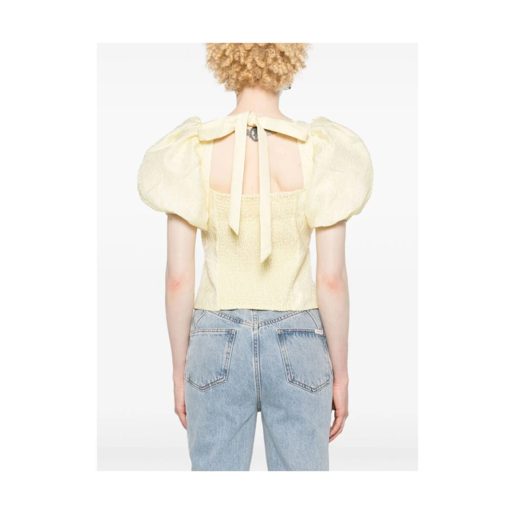 Self Portrait Bloemen Cloqué V-Hals Jurk Yellow Dames