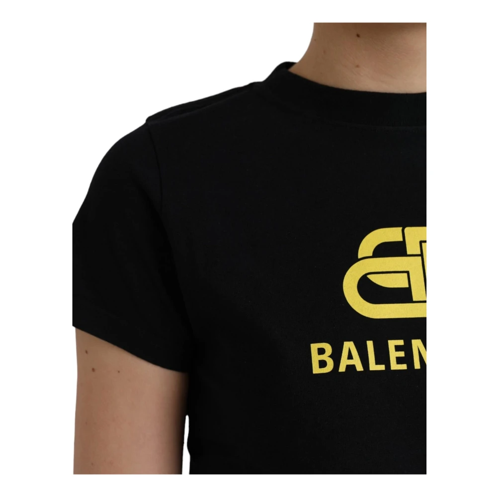 Balenciaga Zwart Logo Print Katoenen T-shirt Black Dames