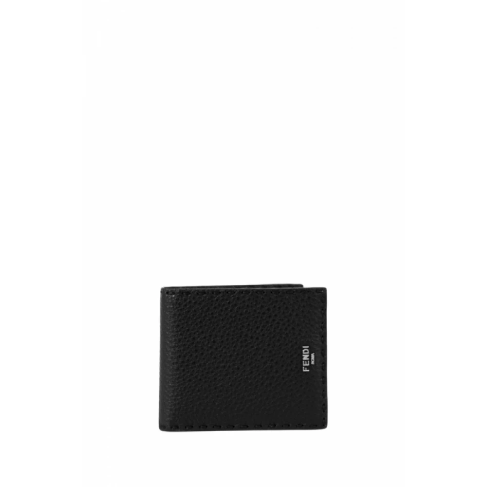 Fendi Zwarte Leren Bi-Fold Portemonnee met Kaartsleuven Zwart Heren