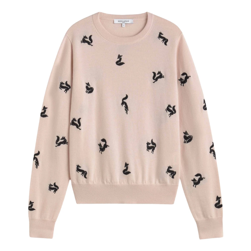 Maison Kitsuné Fancy Fox Geborduurde Trui Pink Dames