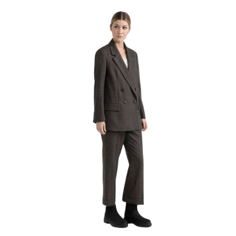PESERICO Klassieke Double-Breasted Revers Blazer Jas Brown Dames