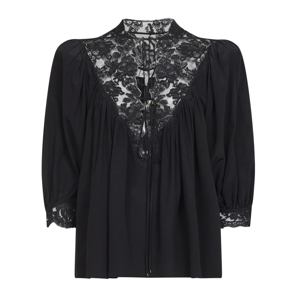 Chloé Women's Black Blouses, S, Fluid Puff-Sleeve Top