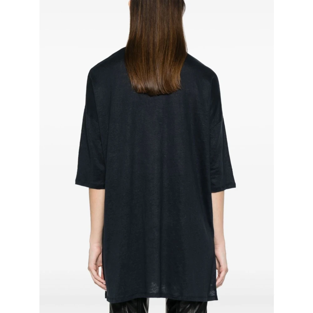 majestic filatures Blauwe Linnenmix V-Hals Jurk Blue Dames