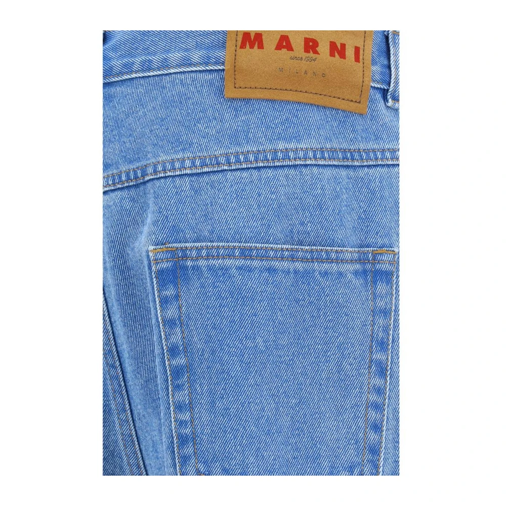 Marni Rechte katoenen jeans met leren patch Blue Heren