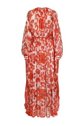 Lång kaftan-klänning med majolicamönster