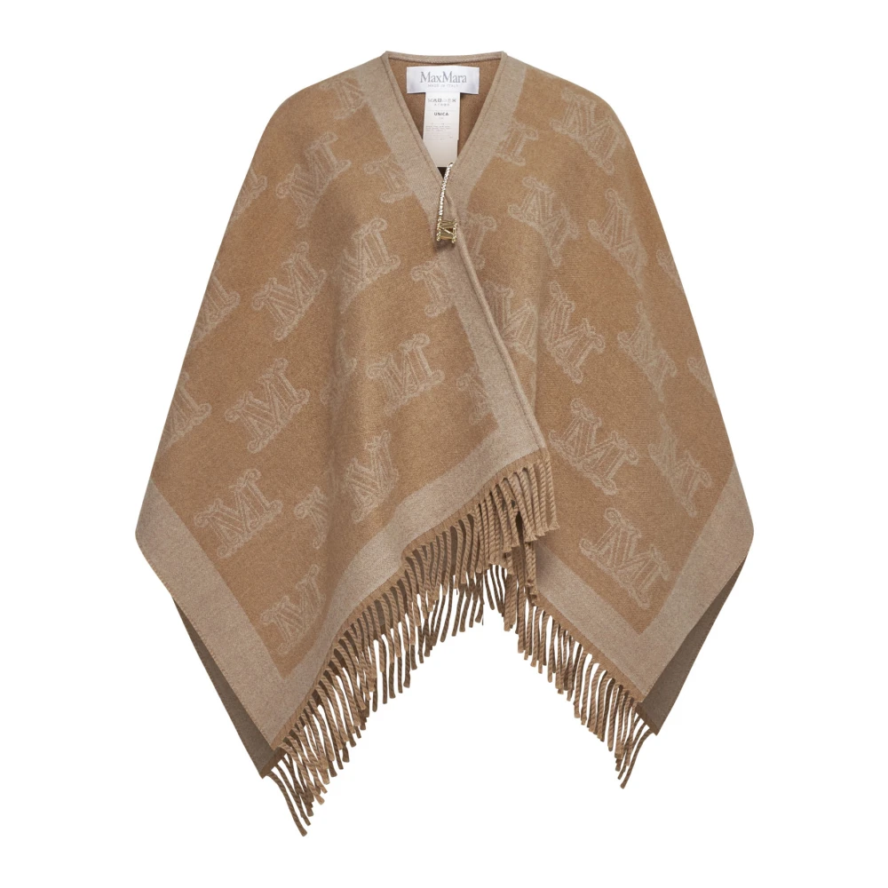 Max Mara Frine Logo Motif Wool Cape Brown, Dam