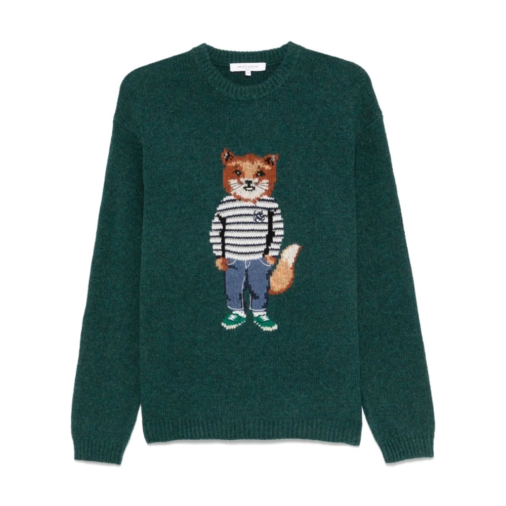 Maison Kitsuné Groene Vos Intarsia Sweater Jurk Green Heren