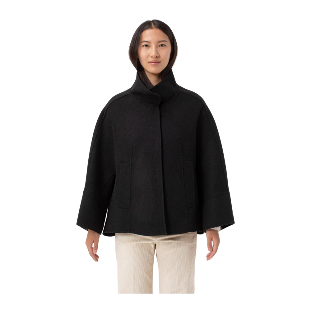 Paltò Zwarte wollen cape met wijde mouwen Black Dames
