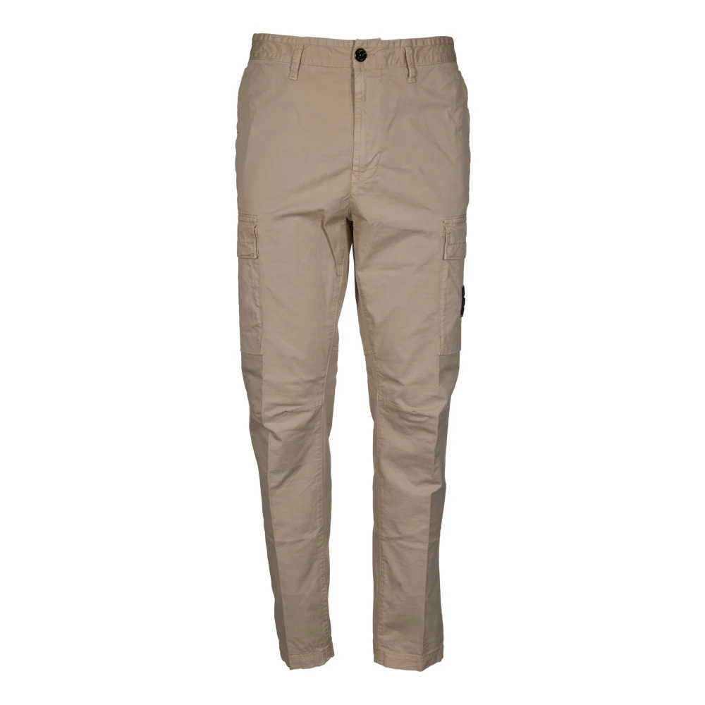 Stone Island Beige Straight Trousers, Male, W36, Cargo Twill Cotton Trousers