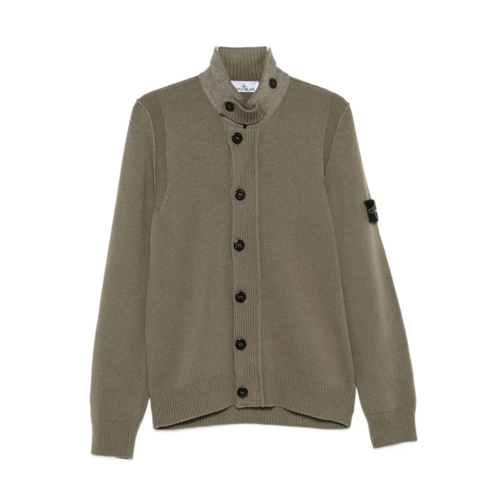 Stone Island , Cardigans, Male, Green, Xl, Lambswool Button-Up Cardigan
