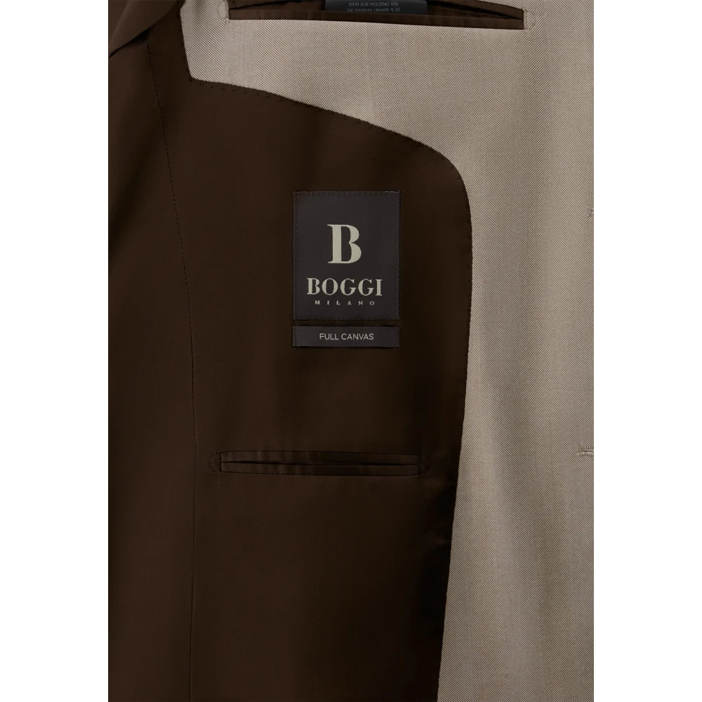 Boggi Milano Visgraatpak In Zuiver Super 130 Wol Beige Heren