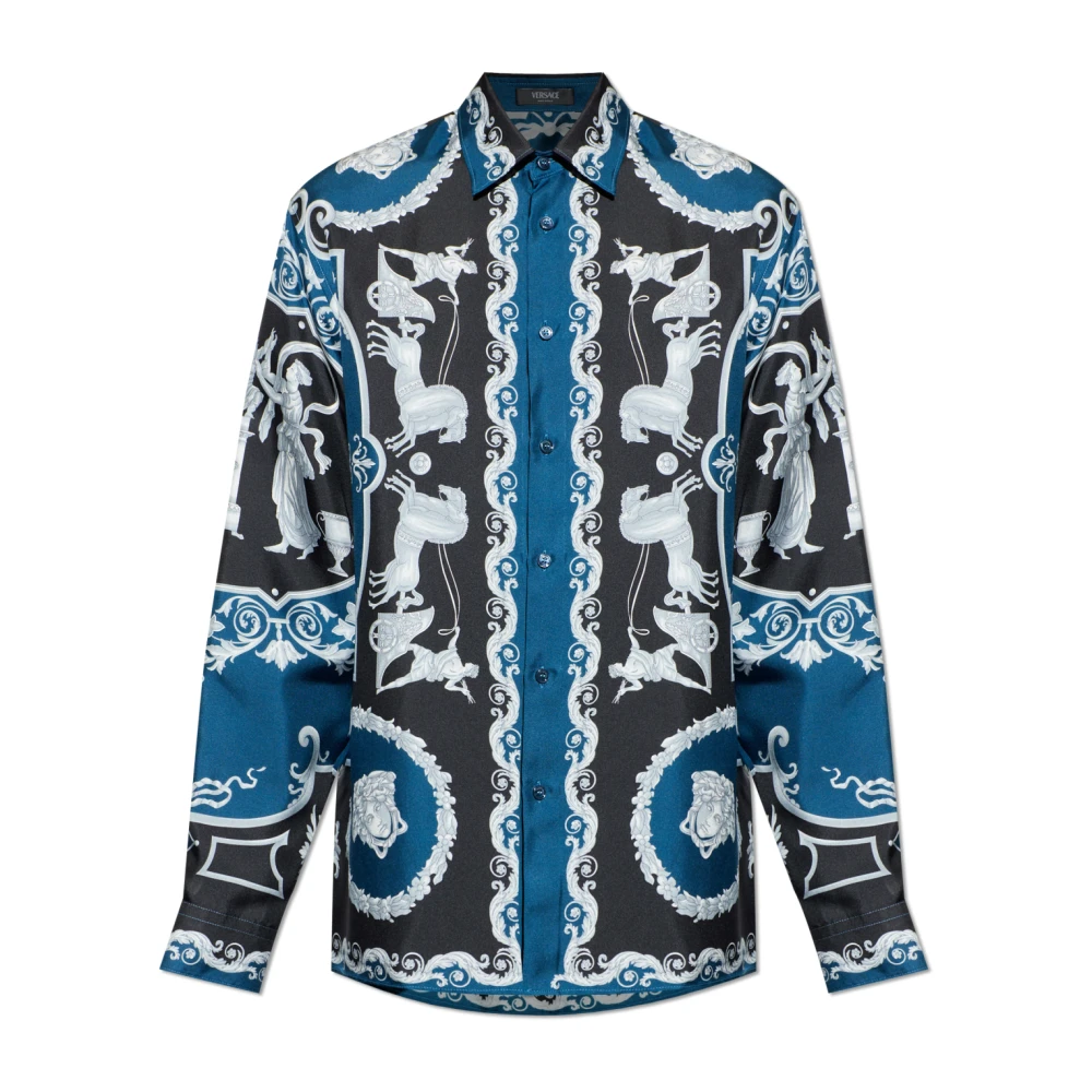Versace Uomo Blu - Printed Silk Twill Regular Shirt - Shirts - L