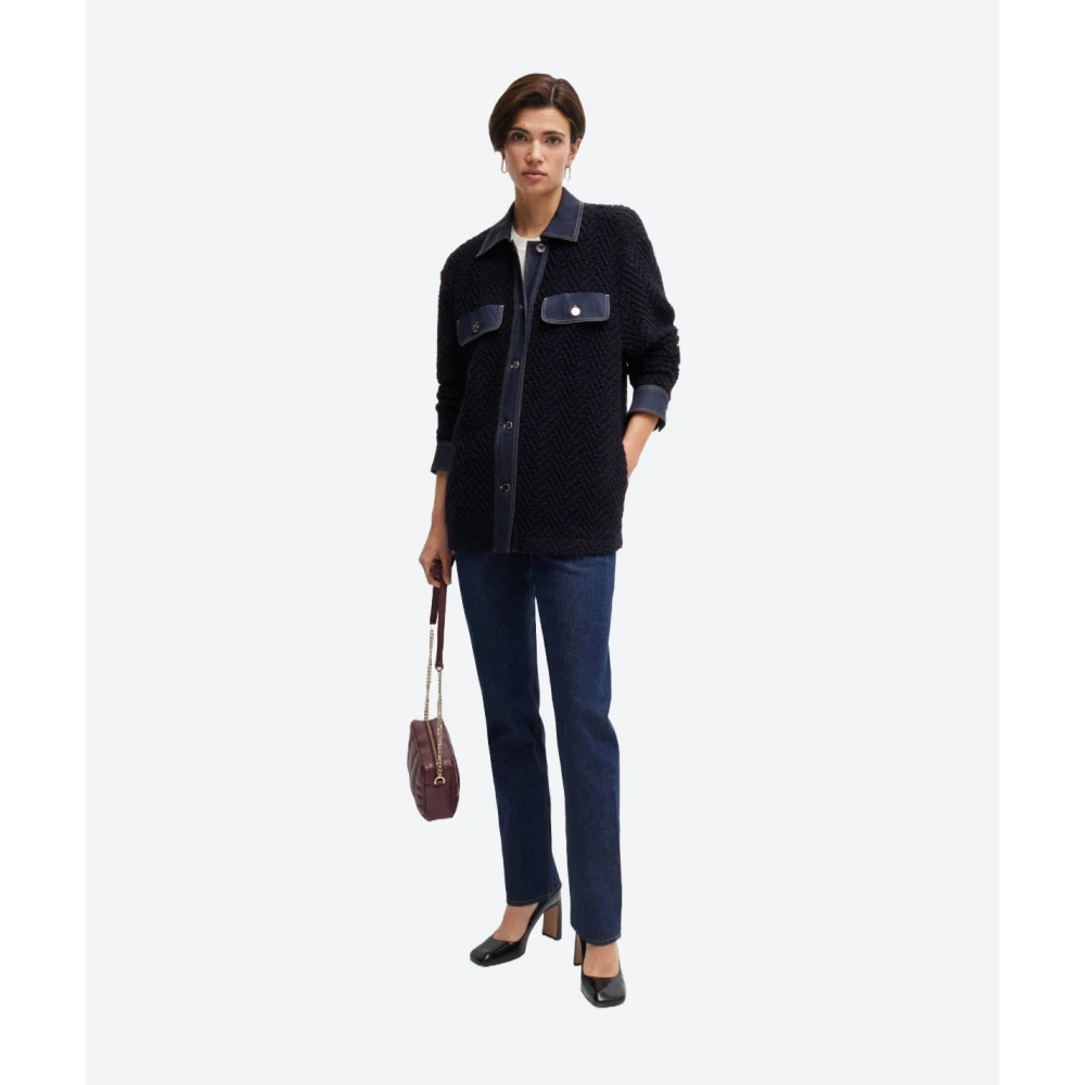 Hugo Boss Tweed jas met effen afwerking Blue Dames
