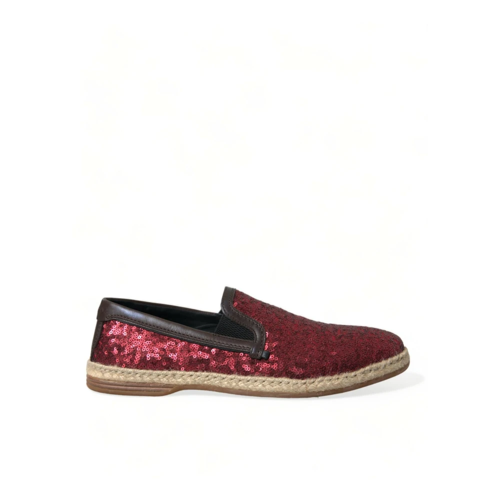 Dolce & Gabbana Men's Red Sequined Leather Loafers With Rubber Sole