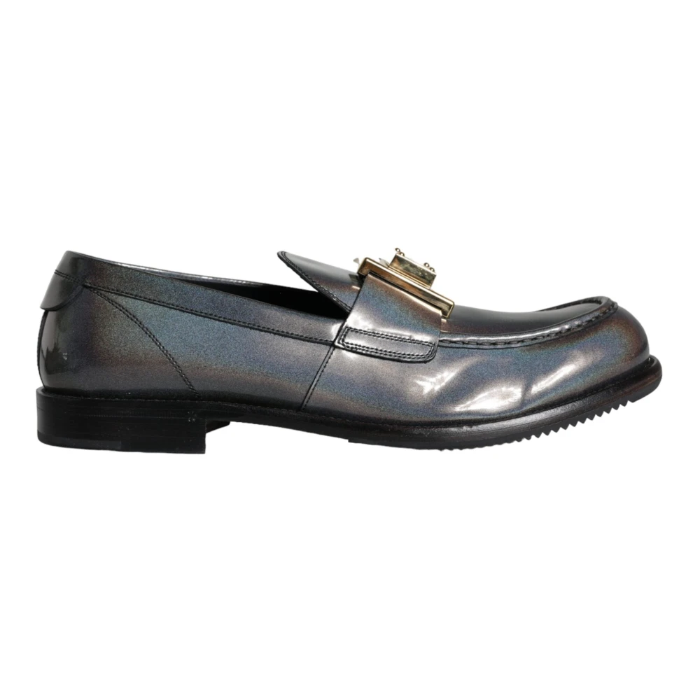 Dolce & Gabbana Silver Läder Logo Plaque Loafers Skor Gray, Herr