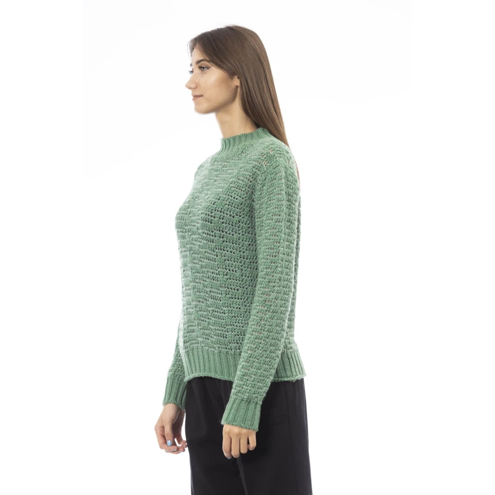Alpha Studio Turtleneck Sweater Geribbelde Kraag Manchetten Zoom Green Dames
