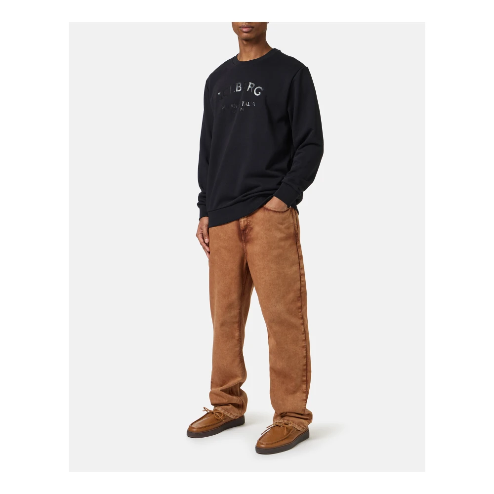 Iceberg Zwarte crewneck slim fit sweatshirt met logo Black Heren