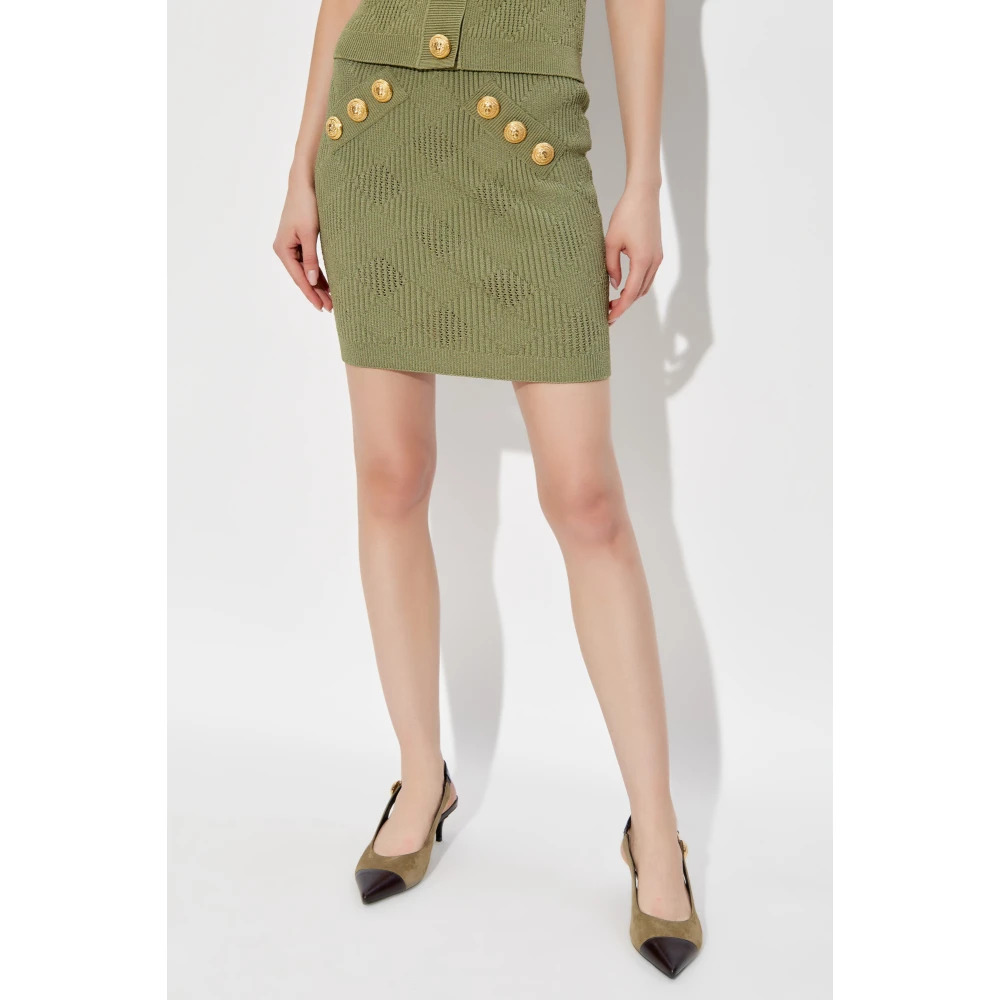 Balmain Rok met decoratieve knopen Green Dames