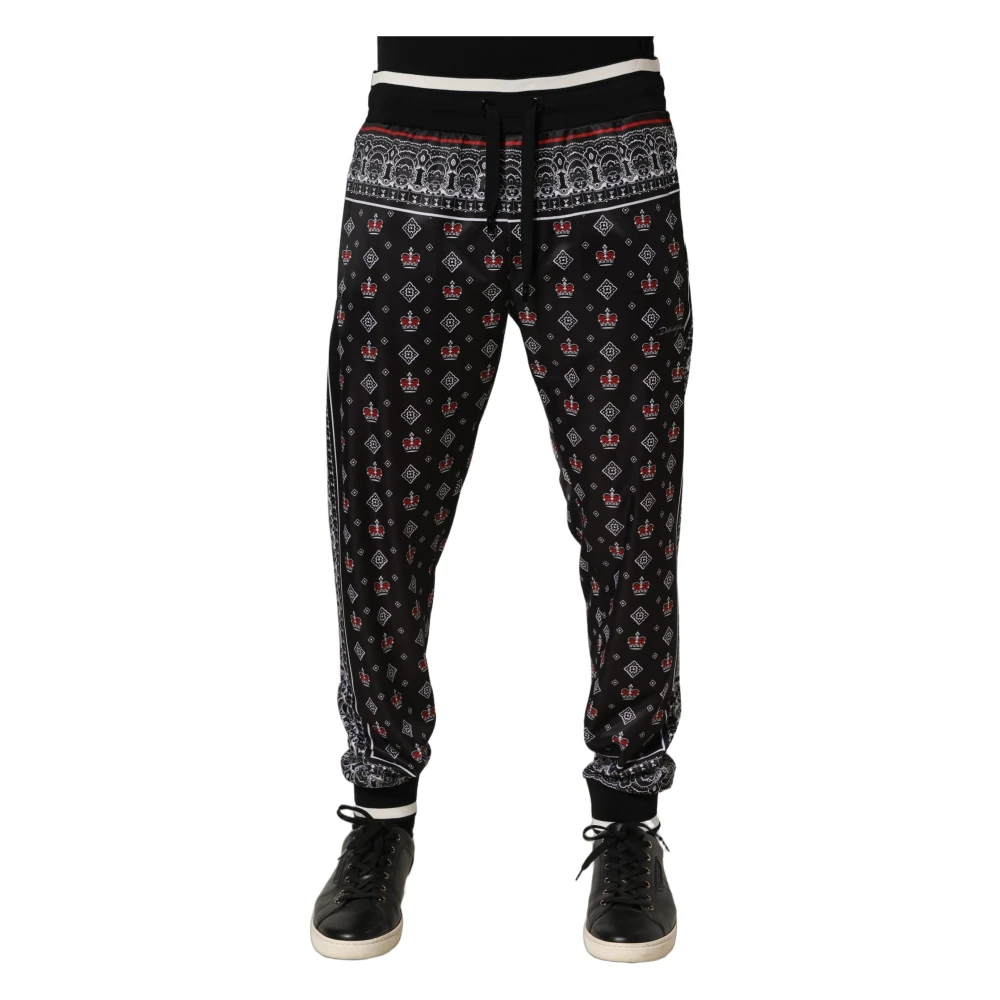 Dolce & Gabbana Men's Black Sweatpants, L, Bandana Crown Jogger