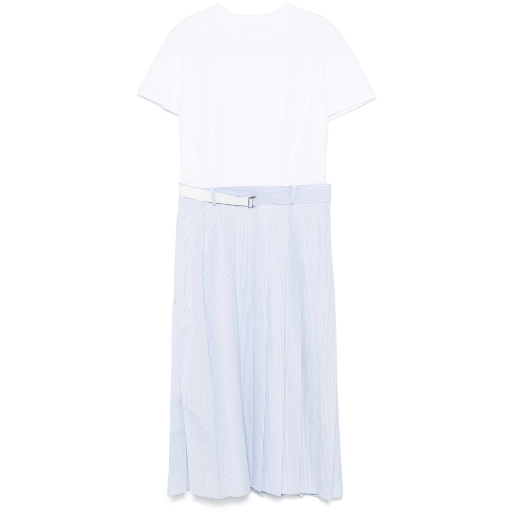 Sacai Witte Riem Taille Jurk Korte Mouwen White Dames
