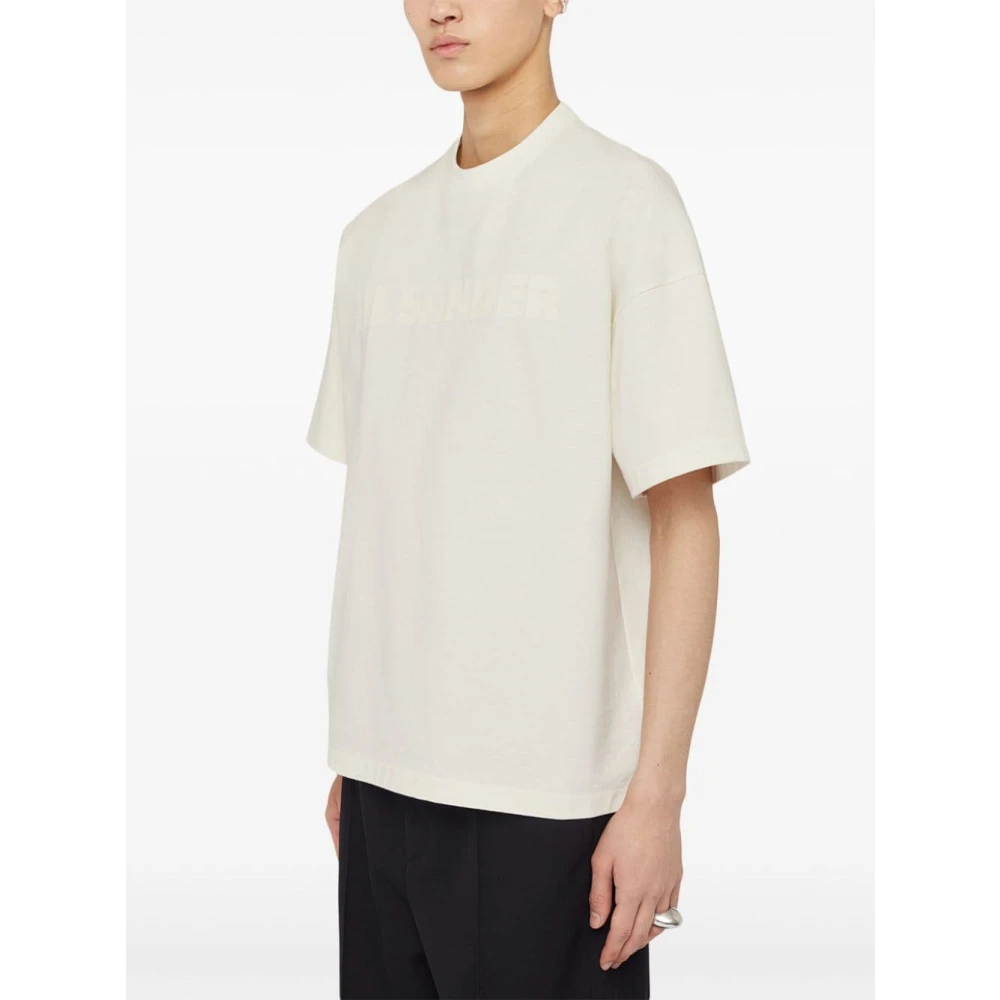 Jil Sander Wit Logo Print Katoenen T-shirt Beige Heren