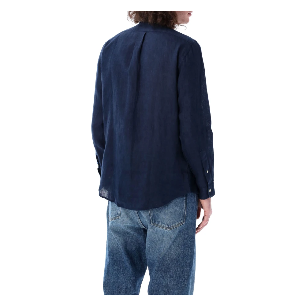 Ralph Lauren Custom Fit Linnen Overhemd Blue Heren