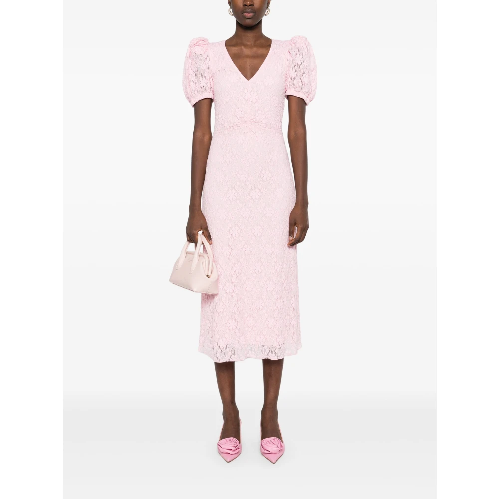 Rotate Birger Christensen Kanten Jurk met Pofmouwen Pink Dames