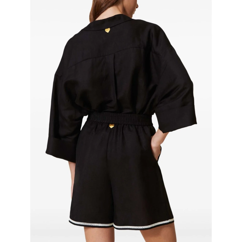 Twinset Zwarte Shorts met Elastische Tailleband Black Dames