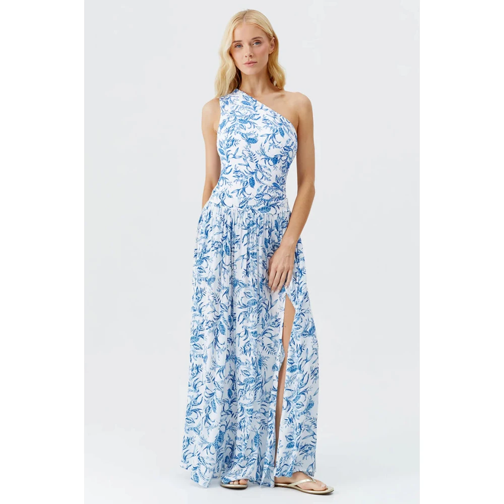 Melissa Odabash Blauw Blad Maxi Rok met Split Blue Dames